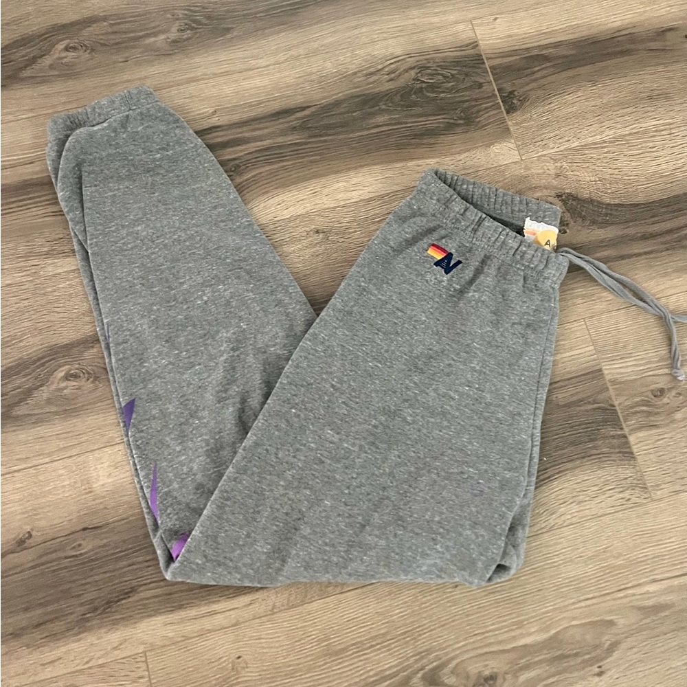 Aviator Nation Bolt Fade Sweatpants in Heather Grey / Pink Purple